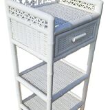 Vintage White Woven Rattan Bedside Table