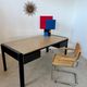 Italian design postmodern desk in metal and vintage 80s travertine top