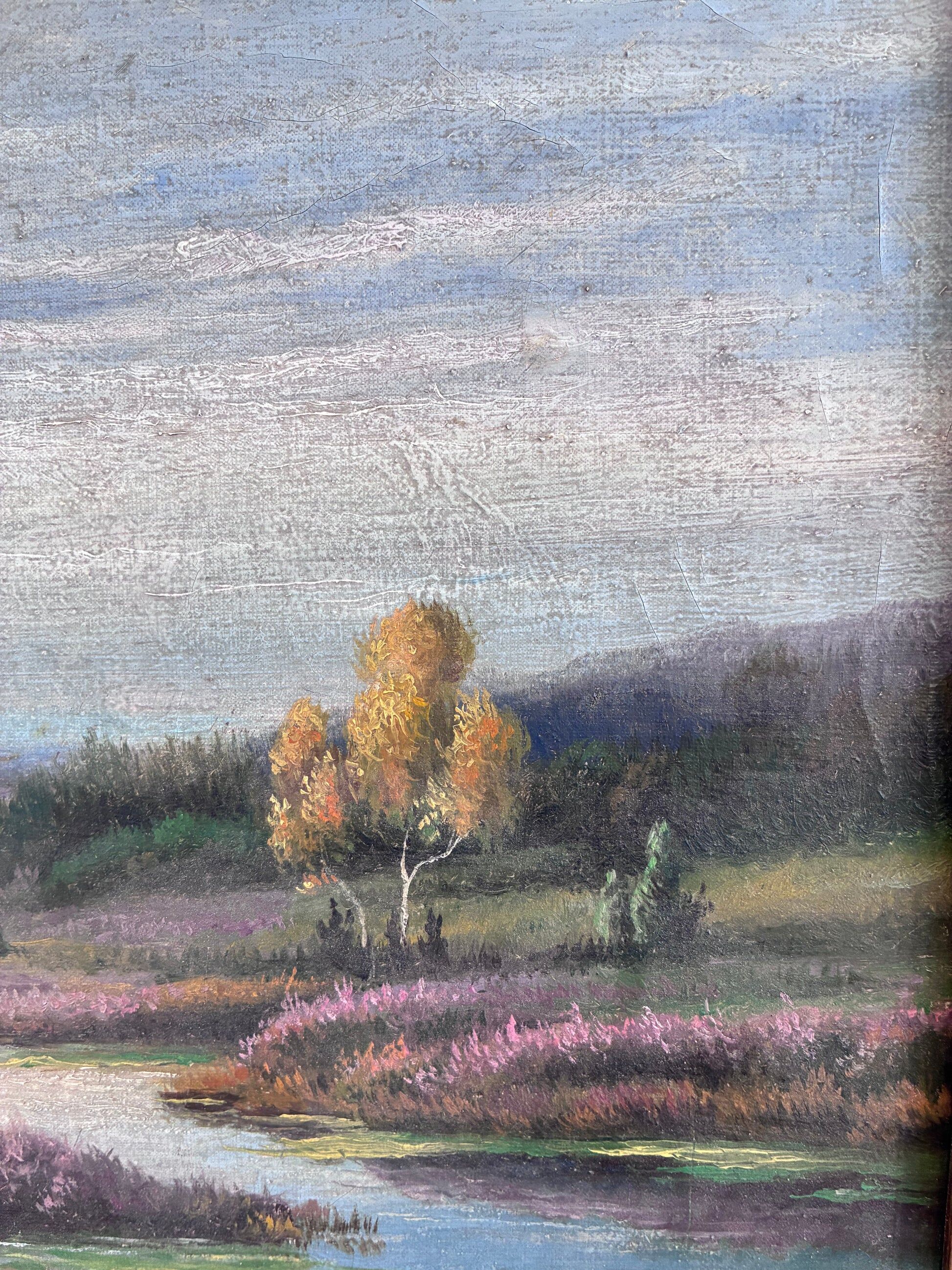 Vintage original river landscape oil painting