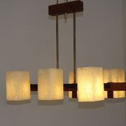 Super Retro 1960s Scandinavian Style 6 Light Teak Bass & Perspex Chandelier