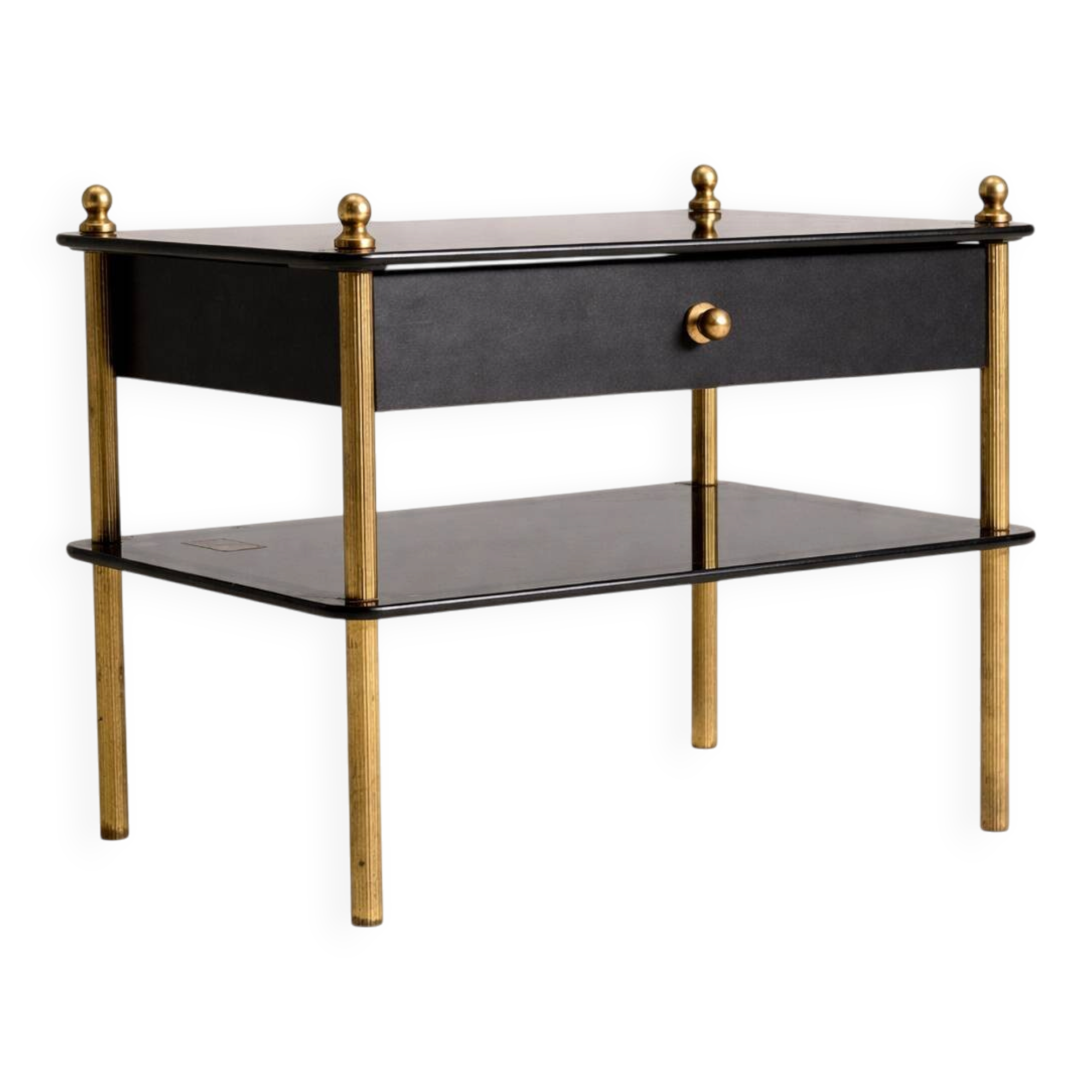 Glass and brass side table with drawer, 1970s, Europe