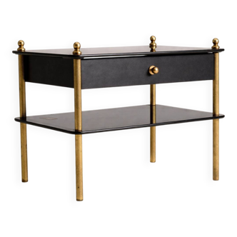 Glass and brass side table with drawer, 1970s, Europe