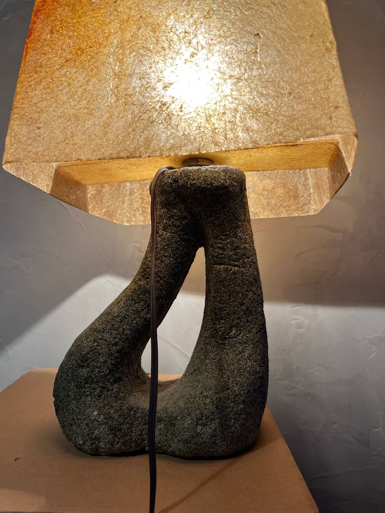 Lampe vintage céramique accolay abat jour résine herbier
