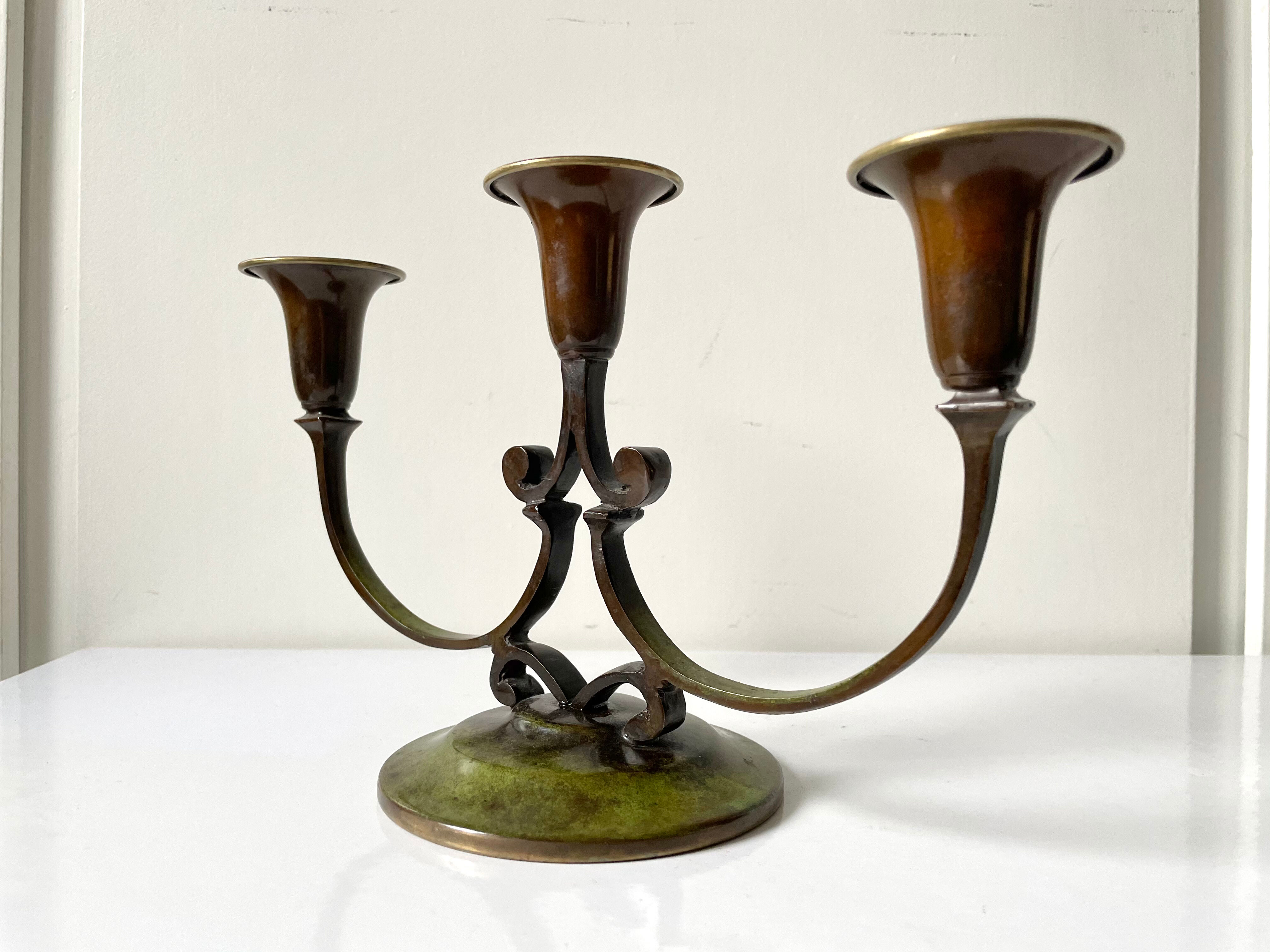 Art Deco Swedish Grace  candleholder in Varnish Verdigris Brass