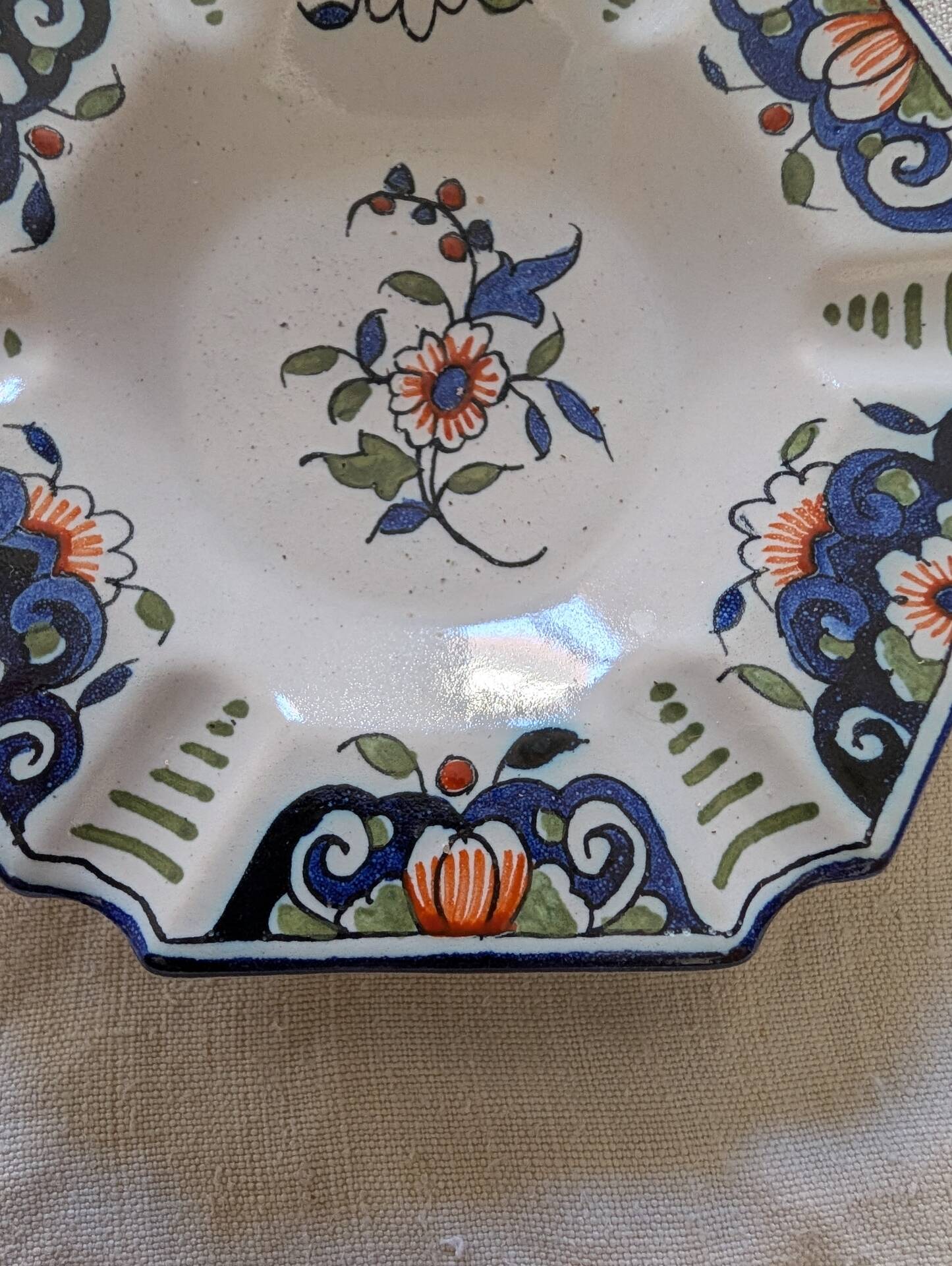 Hand-painted faience catchall from Vieux Rouen – 1950s