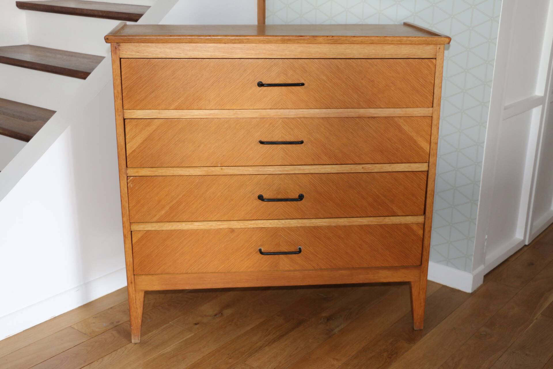 Chest of drawers with 4 drawers, light oak, 1960s