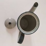 Vintage speckled stoneware coffee pot – navy blue floral decoration