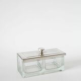 Silver-plated and glass condiment pot, 1930