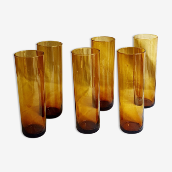 Ensemble de 6 verres ambrés en verre soufflé