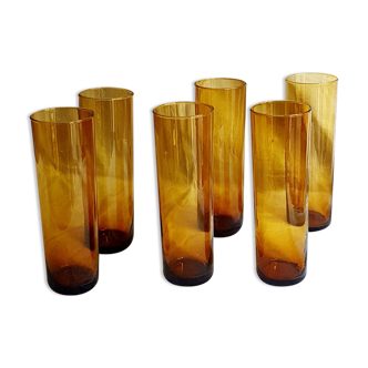 Set of 6 amber blown glass glasses