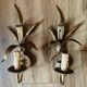 Pair of wheat spike wall lights in gold metal