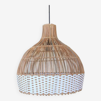 Bamboo Pendant Light, Laden Patterned 40x40 cm,White and Natural Color,Black Cablo