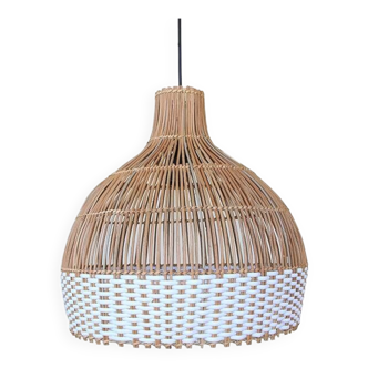 Bamboo Pendant Light, Laden Patterned 40x40 cm,White and Natural Color,Black Cablo