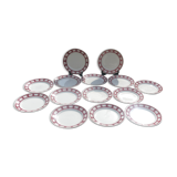 14 assiettes plates de chez badonvillier à damier bordeaux
