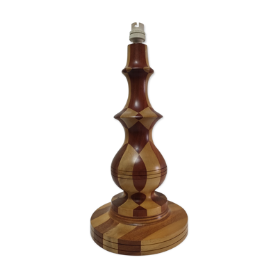 Lampe en bois tourné et incrustation de bois vintage