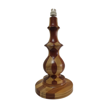 Turned wooden lamp and vintage wood inlay