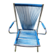Vintage children's scoubidou chair with chrome metal frame and blue seat