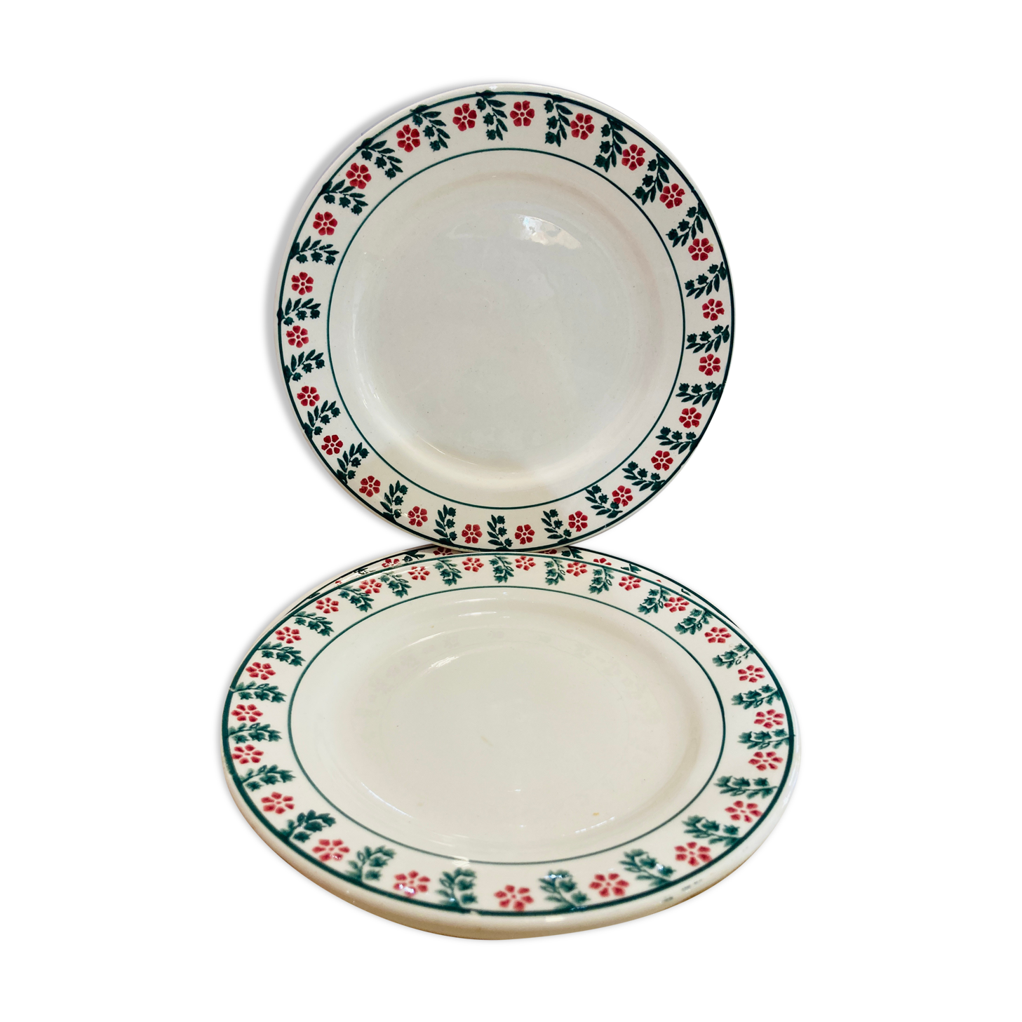 4 plates ceranord saint amand france has red and green flowers-retro-vintage