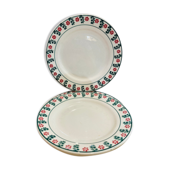 4 assiettes ceranord saint amand france a fleurs rouge et vertes-retro-vintage