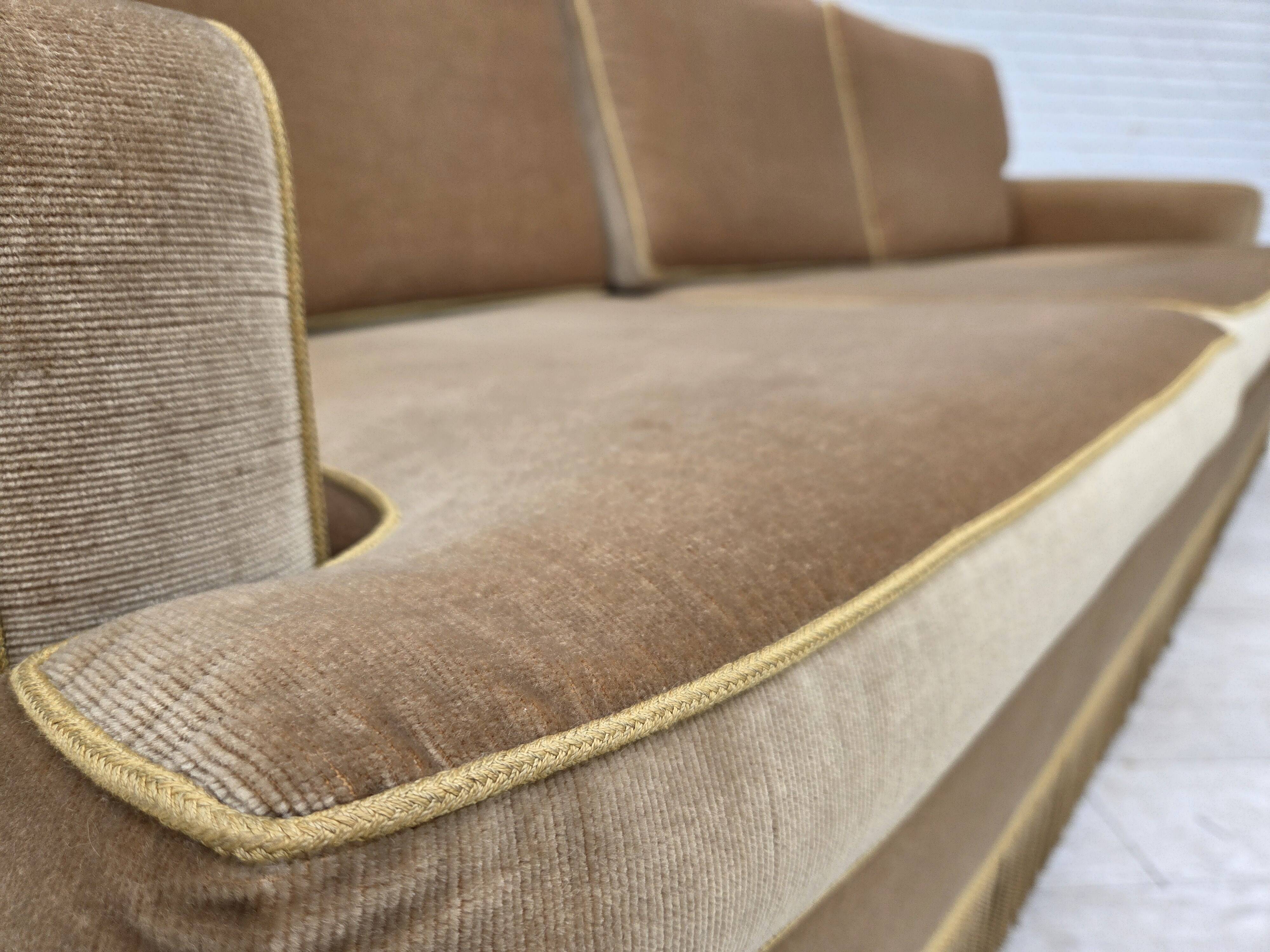 1970s, Danish 2-seater sofa, honey yellow furniture velour.