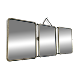 Miroir triptyque barbier chromé chocolat vintage 1940 - 21 x 49 cm