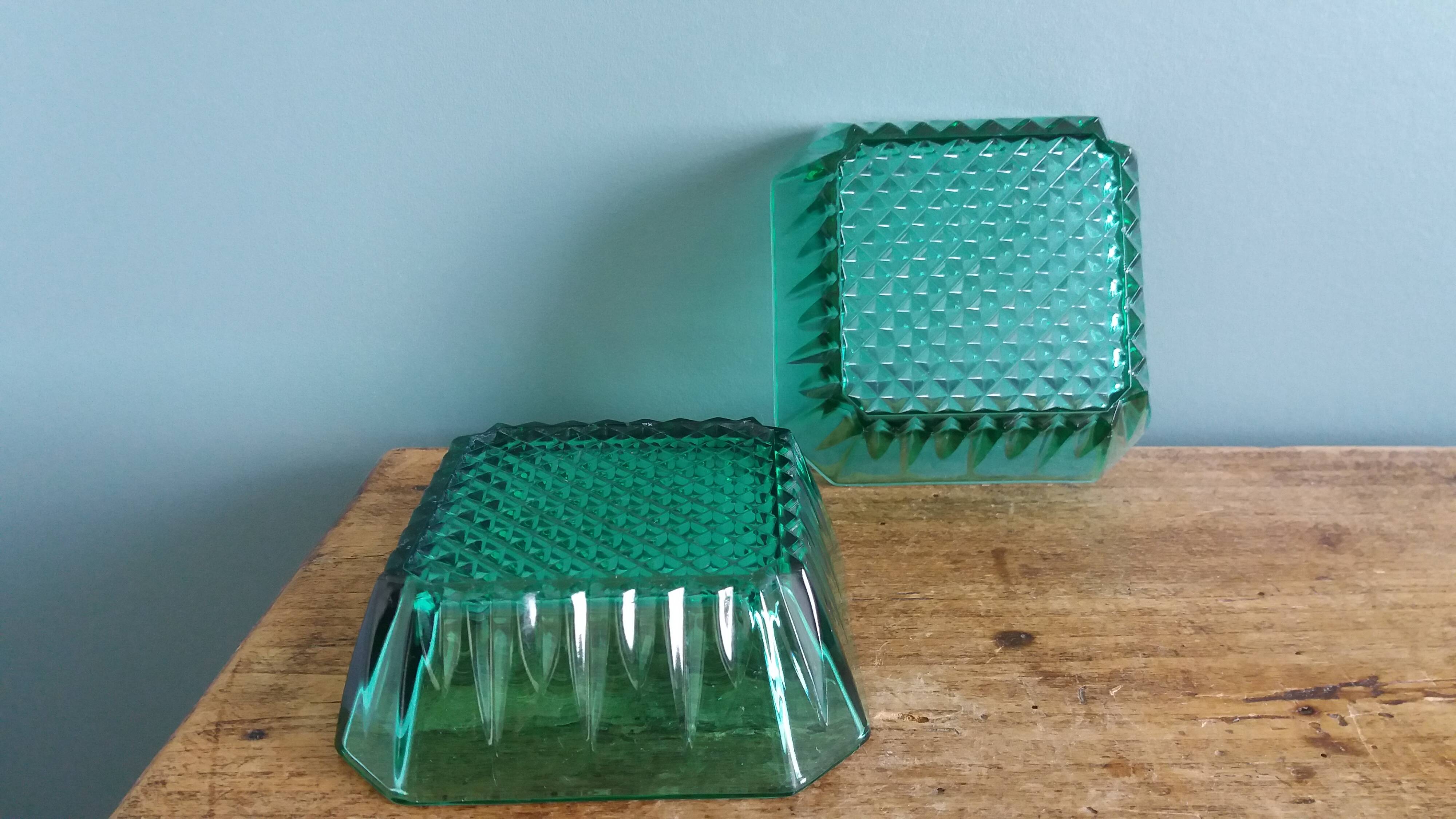 Emerald green glass ramekins Arcoroc, crystal glassware from Arques.