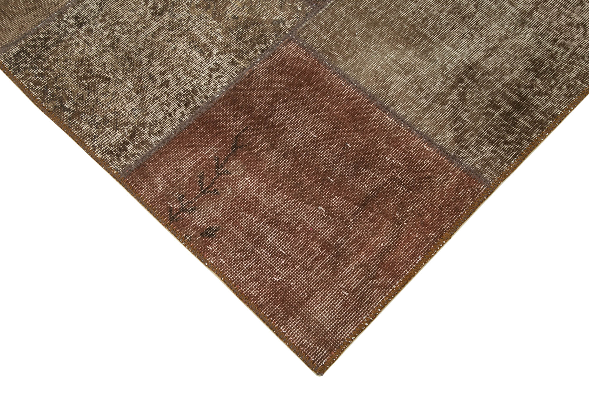 Hand-knotted turkish vintage 170 cm x 245 cm brown patchwork carpet