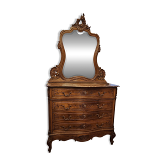 Louis XV rococo style chest of drawers with beveled mirror