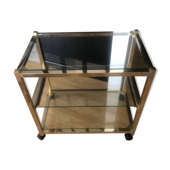 Vintage Gold Metal and Glass Trolley – 70s – Rolling