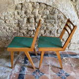 Vintage chairs 1950s/60s wood seat duck green fabric