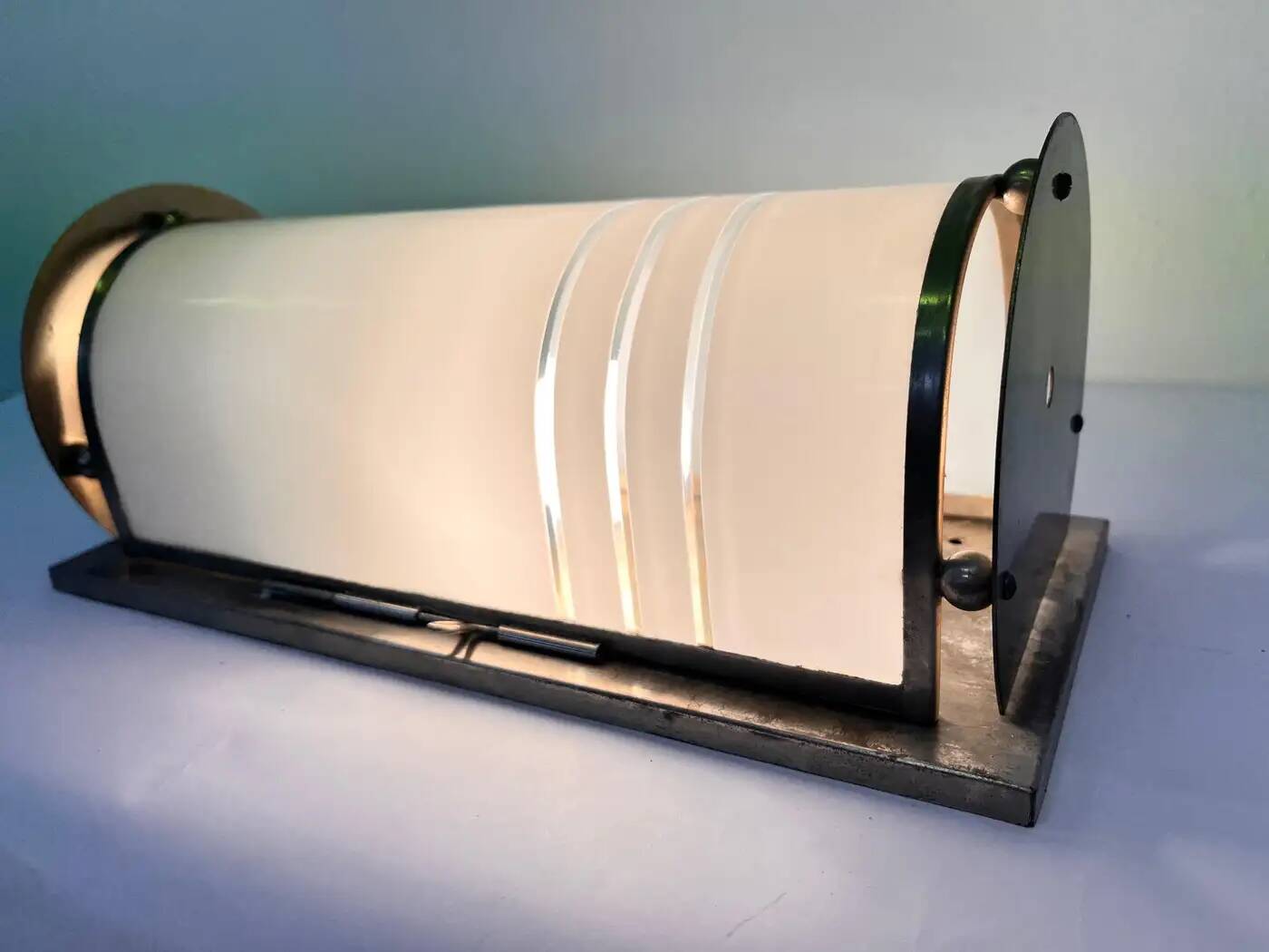 XL chrome design Bauhaus wall and glass lamp 1930s - Czechoslovakia