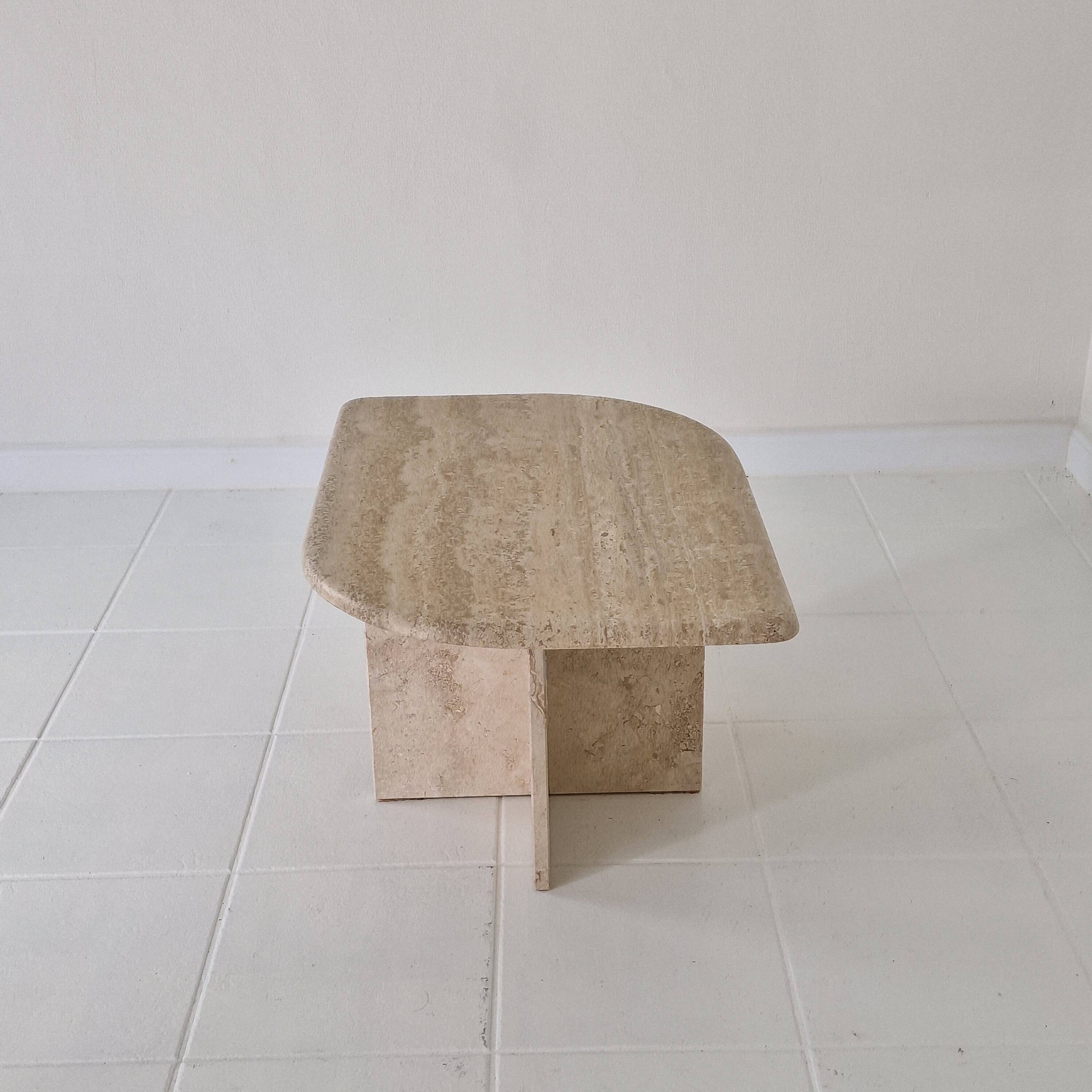 Travertine Coffee or Side Table in Teardrop Shape, Italy 1980s