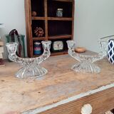 Paire de chandeliers vintage en verre ciselé années 60/70