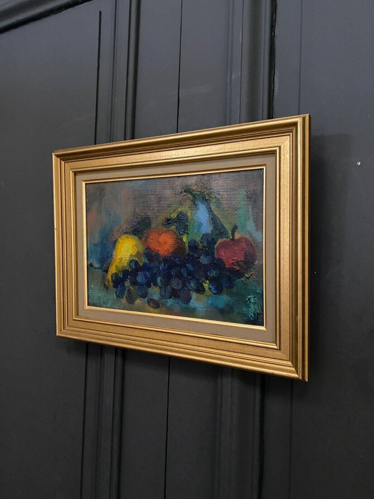 Oil on cardboard still life with fruits 1970 golden frame
