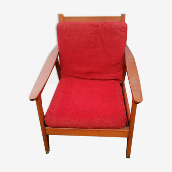 Fauteuil 1950 style teck scandinave origine