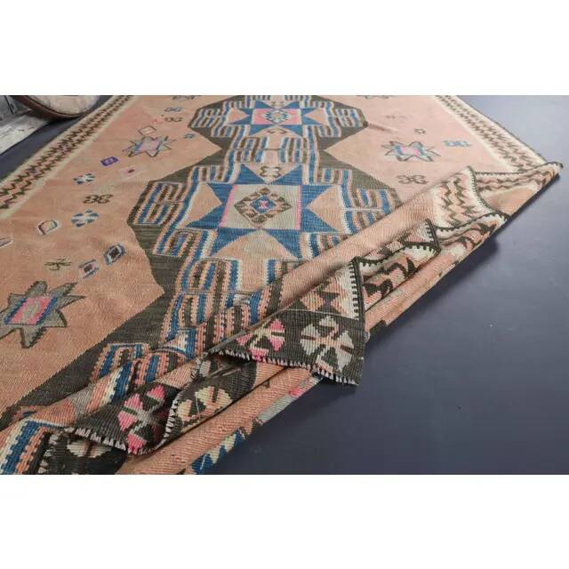Vintage Turkish Oushak Handmade Cotton Orange Wool Kilim Runner Rug 170x404
