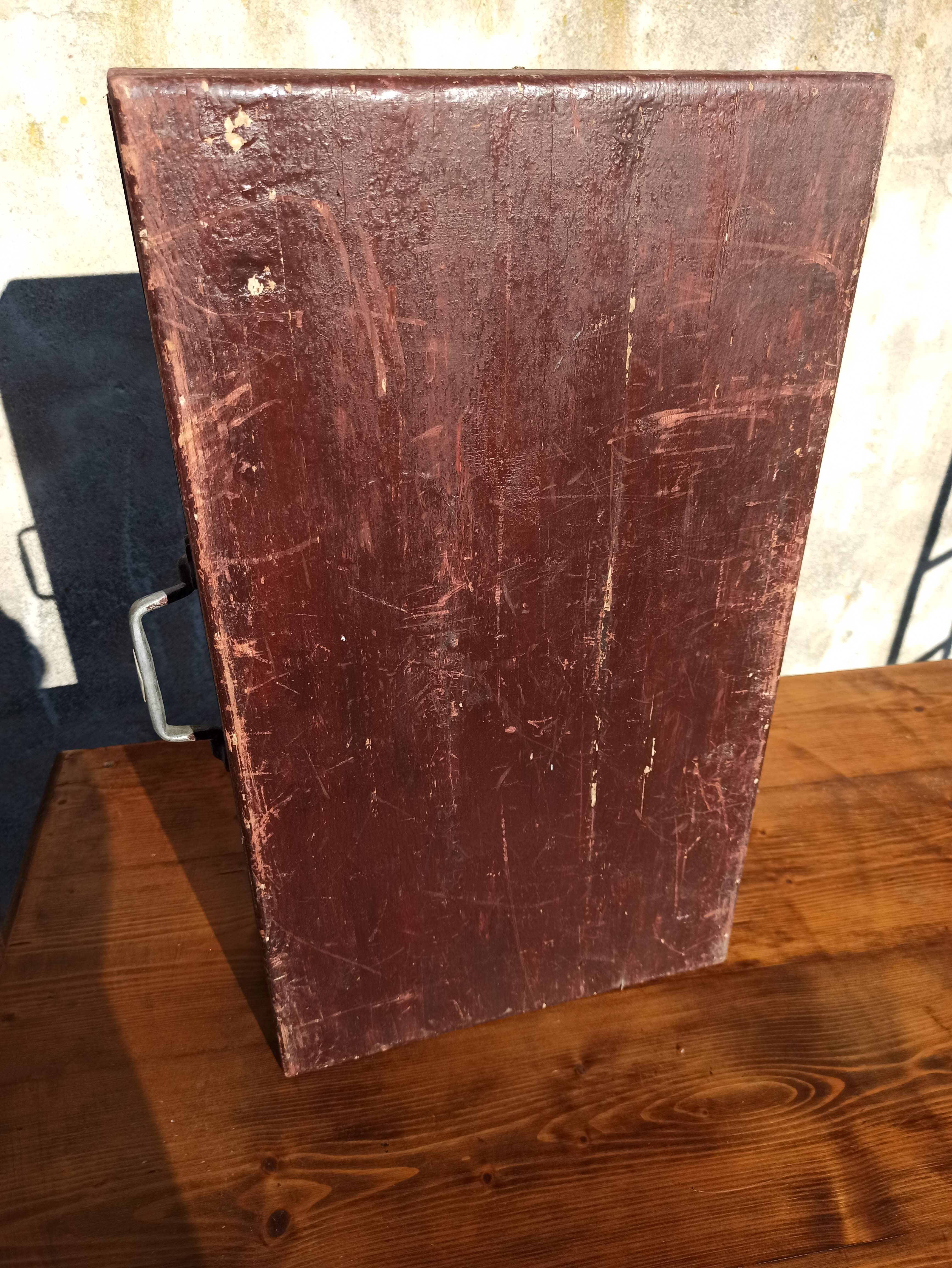 Antique wooden suitcase with lock and key