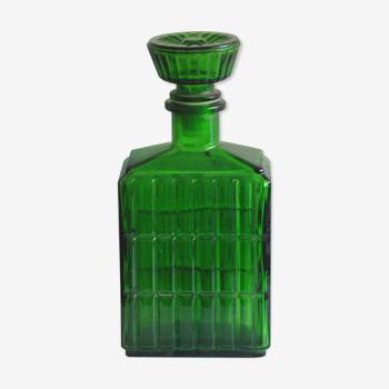 Carafe vintage glass wisky bottle in green color