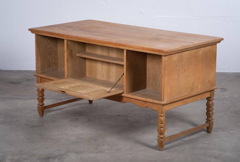 Freestanding Oak Desk attributed to Henning Kjærnulf, Denmark, 1960s