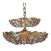 Lustre Hollywood Regency en laiton et cristal par Peris Andreu, années 70