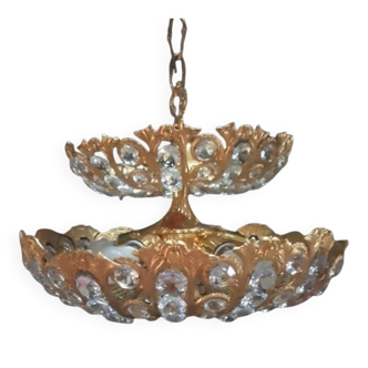 Hollywood Regency brass and crystal chandelier by Peris Andreu, 1970s.