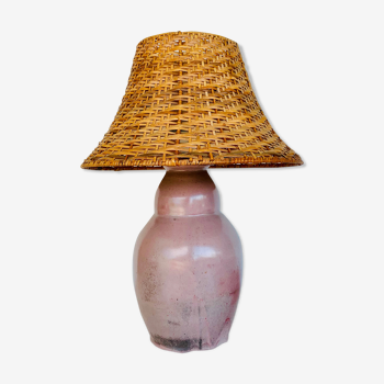 Lampe en céramique avec abat-jour en rotin 1993s