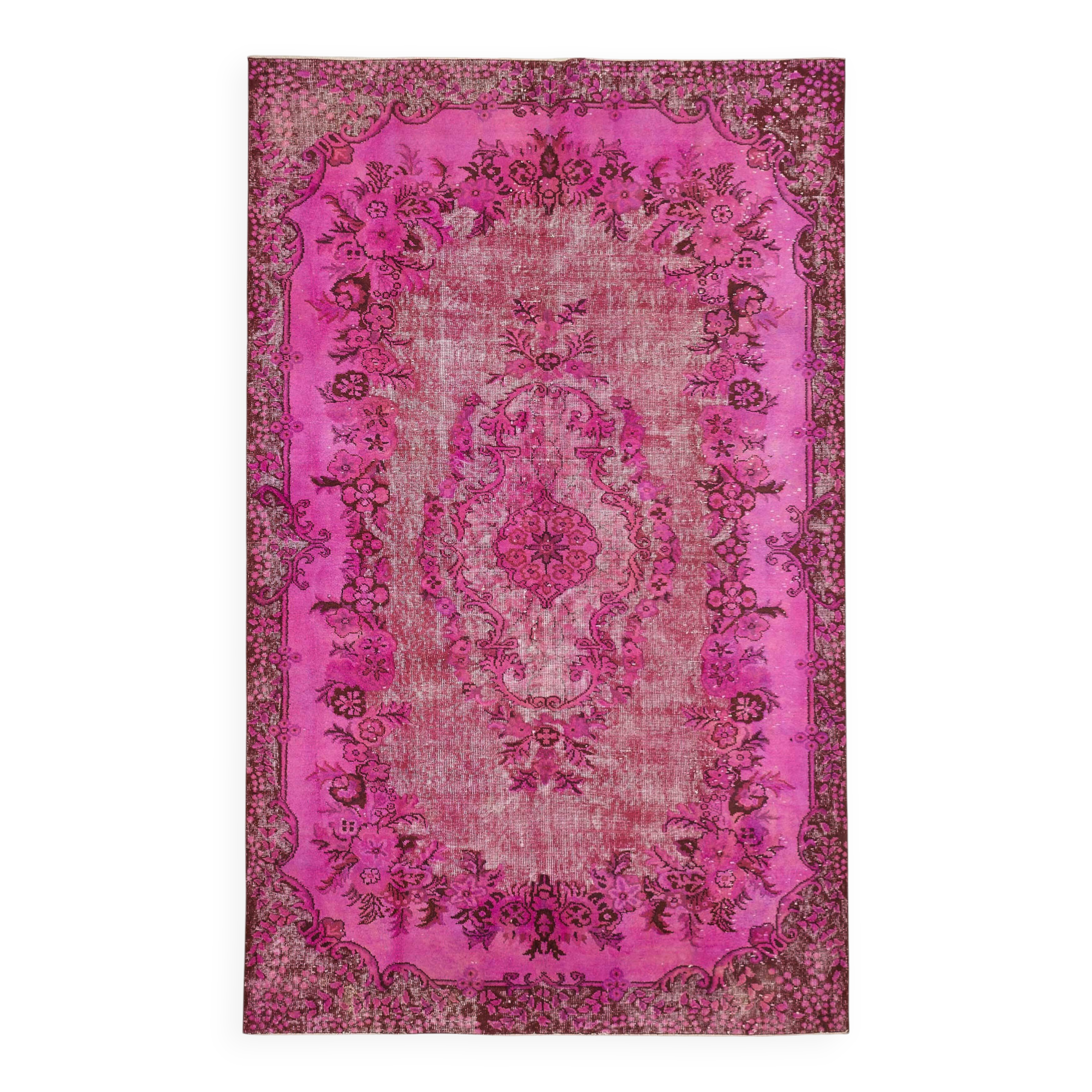 Overdyed Wool Vintage Handmade Carved Rug 188 cm x 302 cm