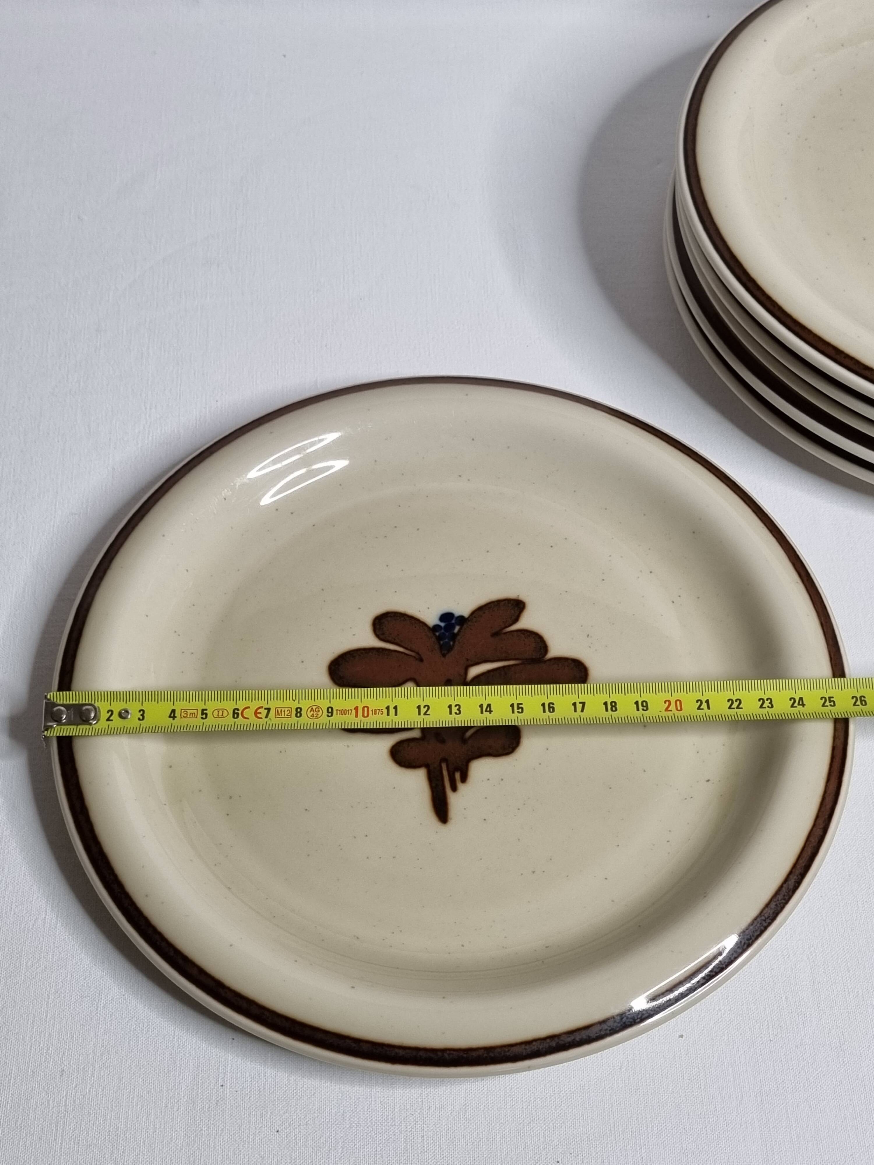 Set of 6 vintage dessert plates in enameled stoneware abstract decor "Thomas Germany", 20 cm