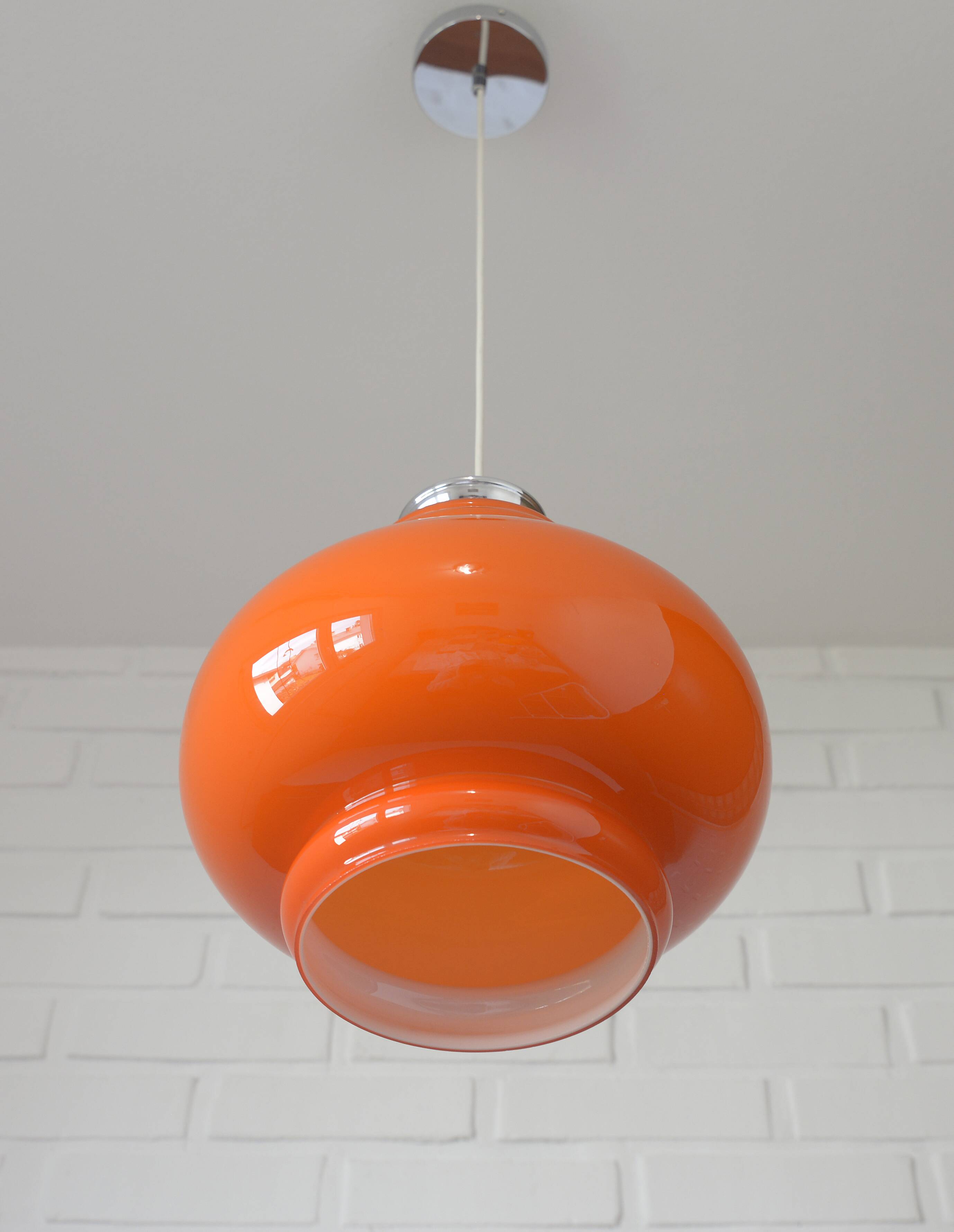 Vintage Orange Glass Pendant Light: Mid-Century Modern Hanging Lamp