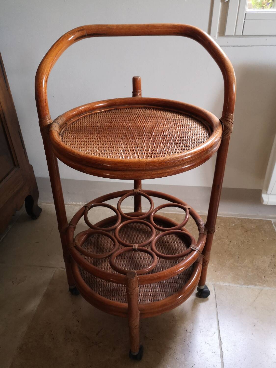 Rattan castor trolley