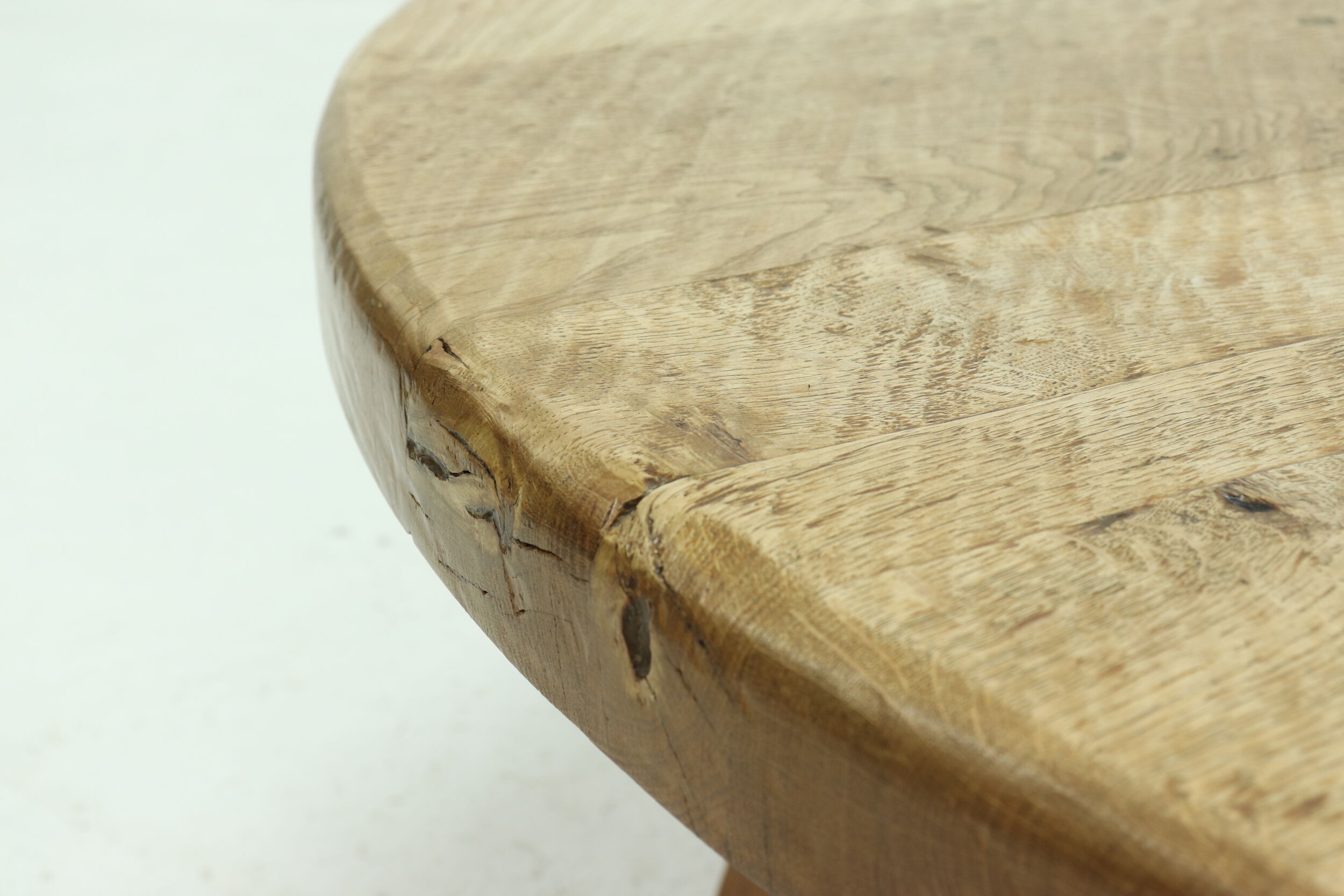 Brutalist Solid Oak Round Coffee Table 1970s