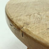 Brutalist Solid Oak Round Coffee Table 1970s