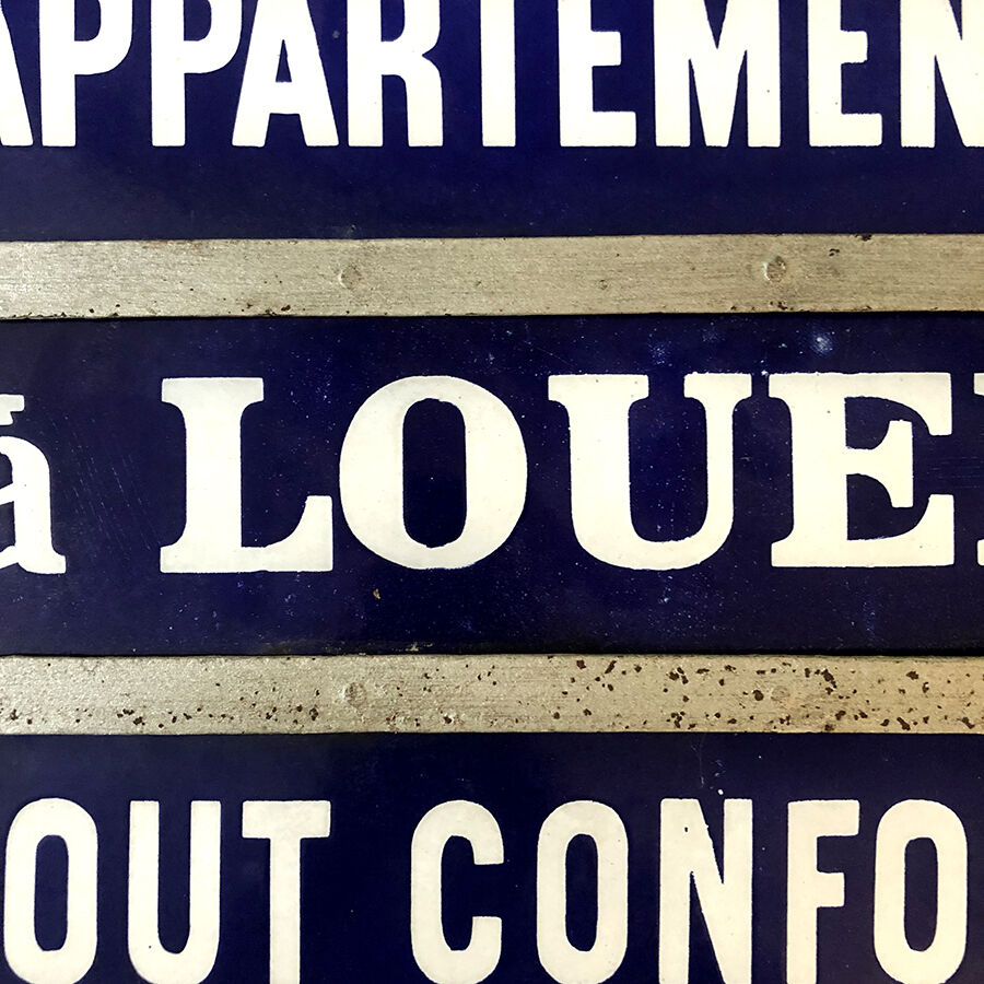 Vintage double-sided enamel plate 50's "Apartment for Rent - All Comfort"