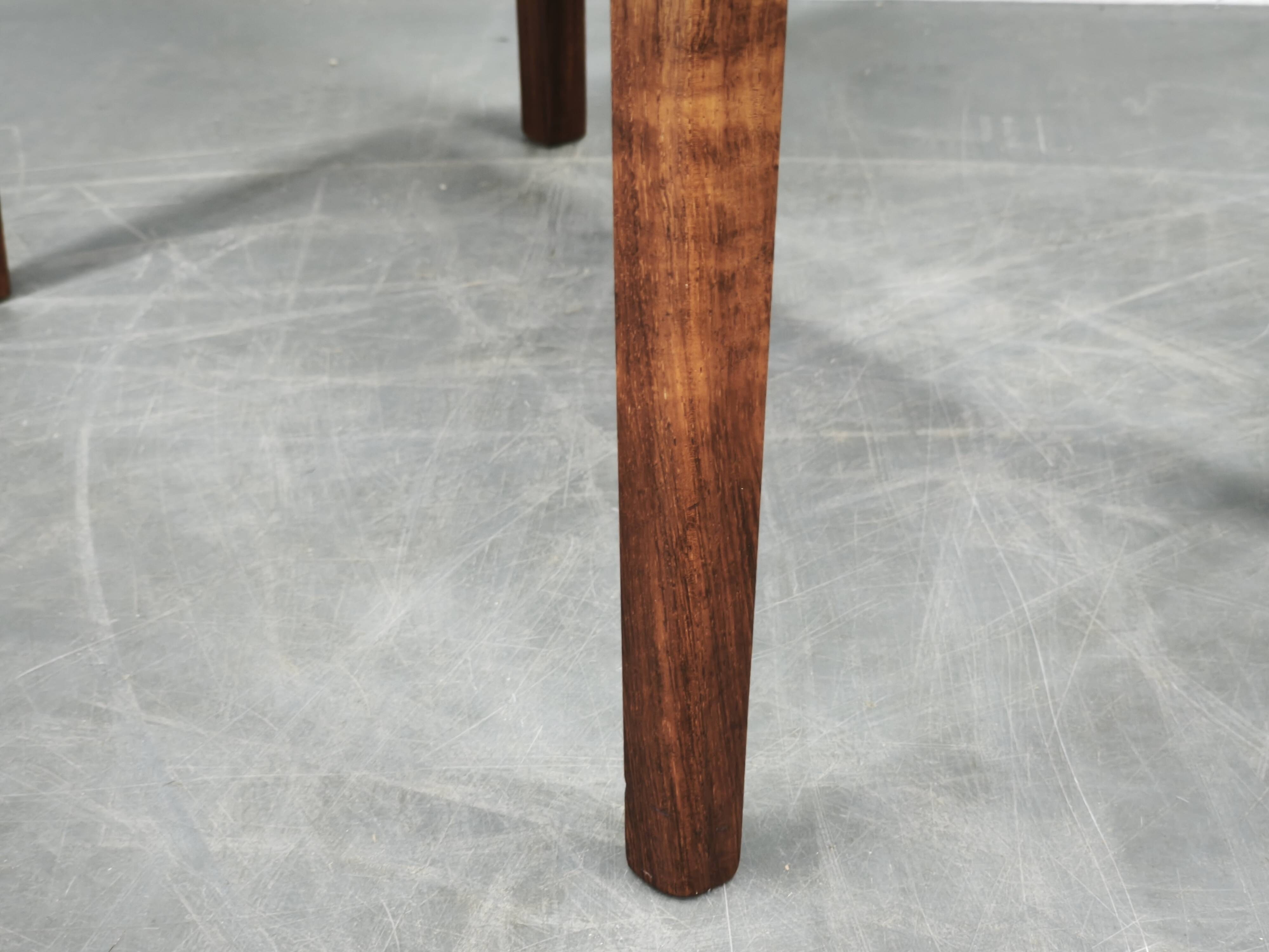 1960s Danish Modern Wood and Black Leather Stool